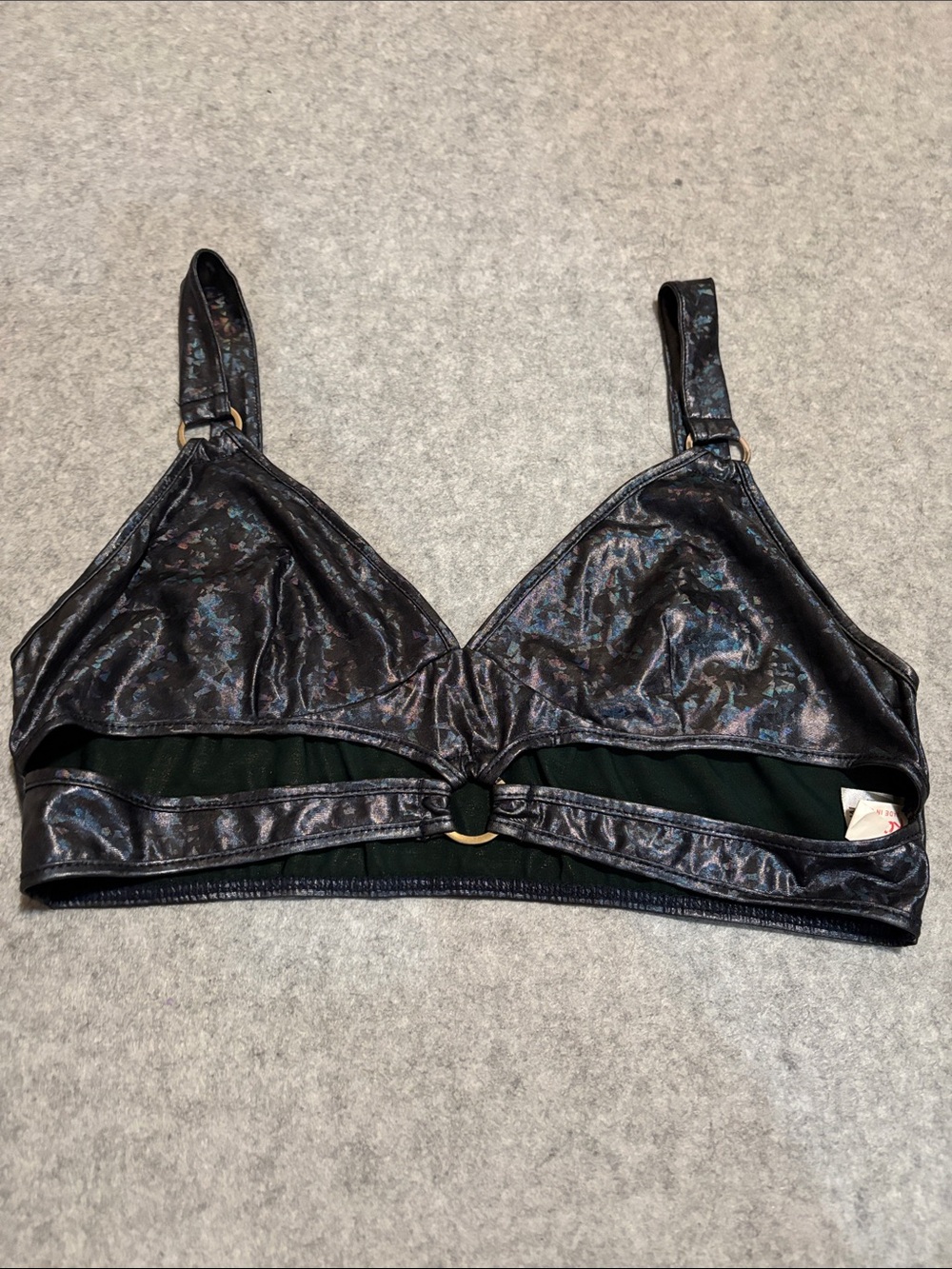 Romwe Shimmer Metallic Cutout Crop Rave Top